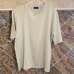 Men's Claiborne Beige & Cream Color Ribbed V Neck Short Sleeve T Shirt XL